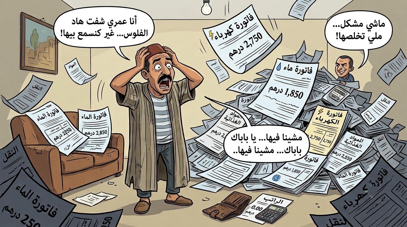 كاريكاتور ساخر عن ارتفاع فواتير الكهرباء في المغرب